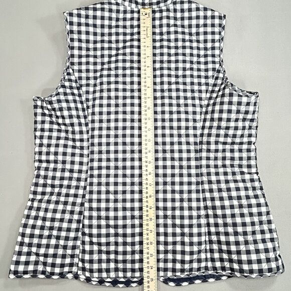 Talbots Vest Women’s L Black White Gingham Plaid Quilted Puffer Western Preppy - Picture 5 of 12